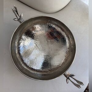 Elegant Silver Hammered Bowl with Deer Handles